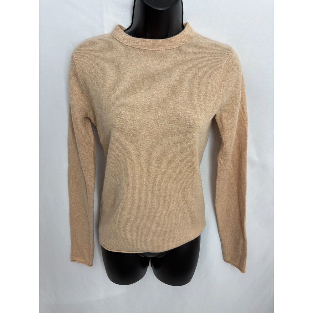 J Crew Cashmere Camel Crew Neck Sweater Size S Classic Warm Cozy Winter Soft